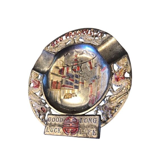 Vintage San Francisco Tin Plate Embossed Ashtray Catch All Americana Kitsch Deco - Picture 10 of 16